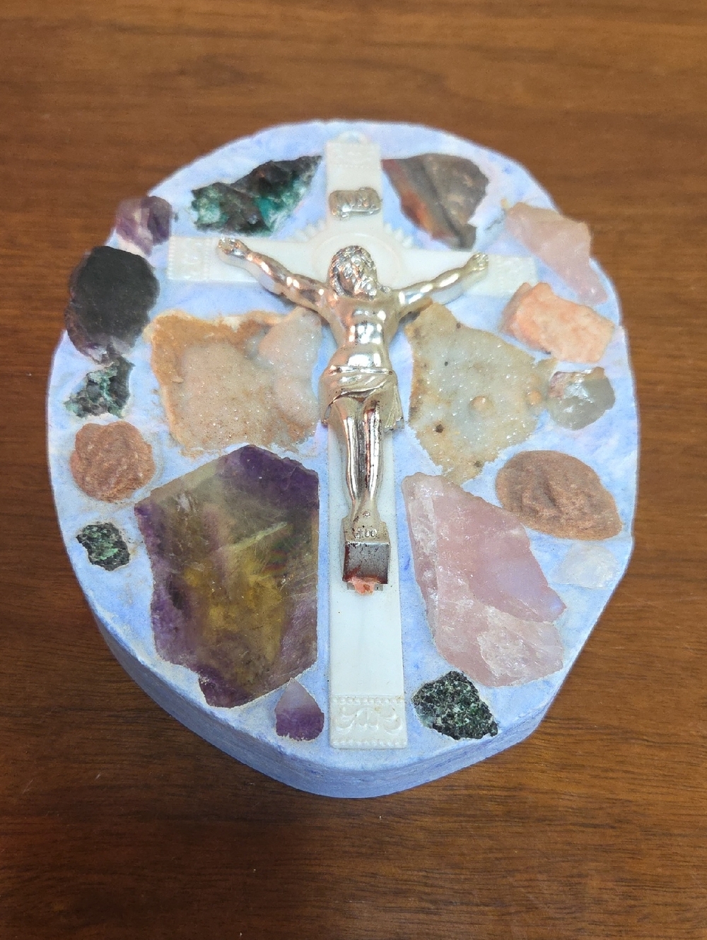 Vintage Religious Crucifix Wall Plaque With Inlaid Stones